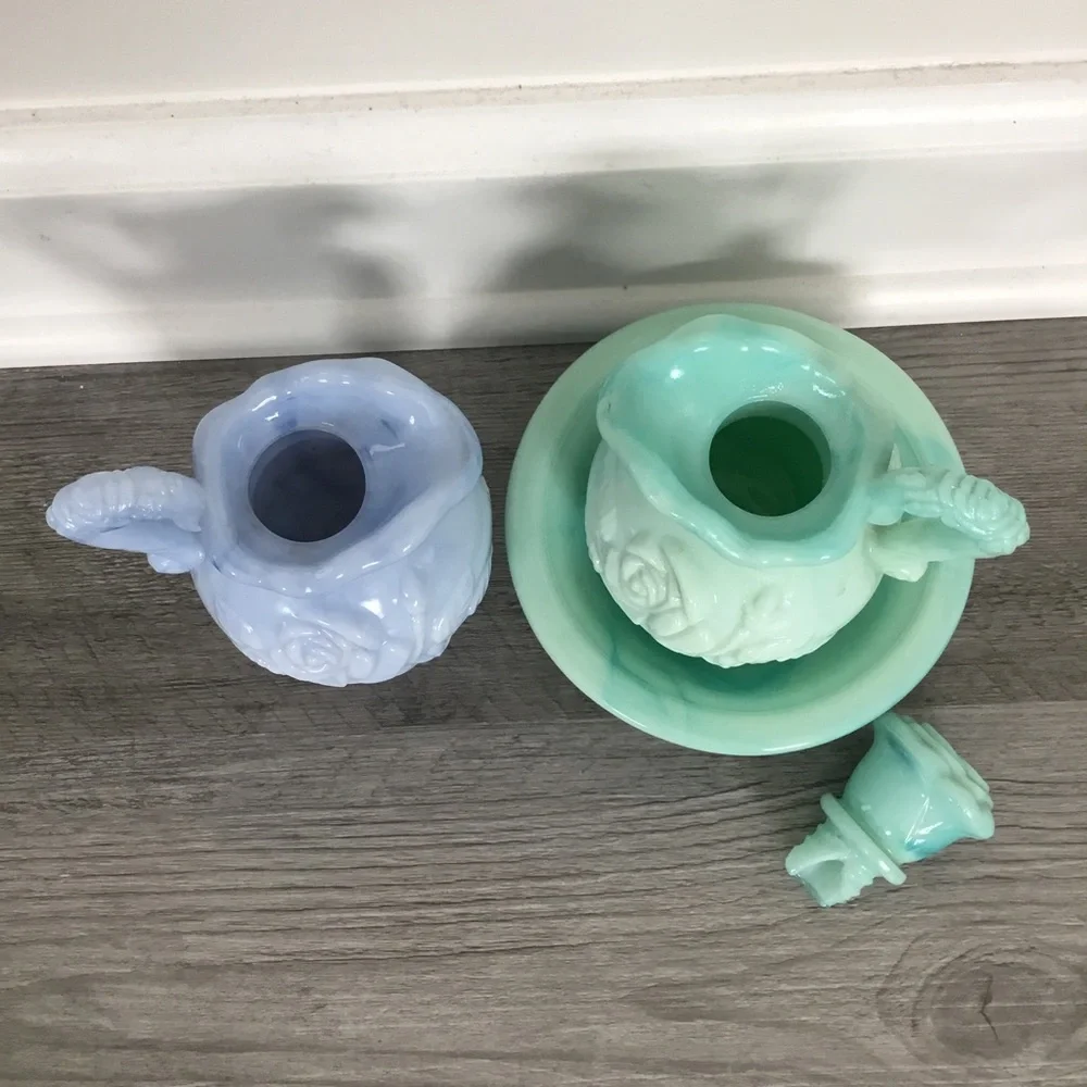 ✨Vintage Antique AVON Blue Teal Oil Bottles Containers